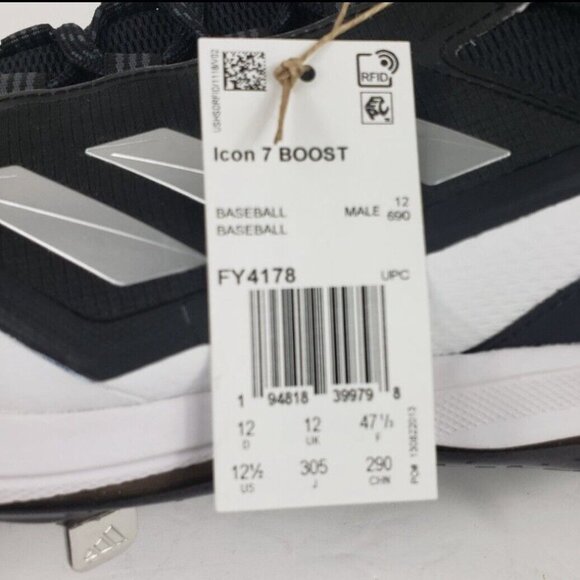 Men's FY4178 Adidas Icon 7 Boost Metal Baseball Cleats Size 12.5 Black & White - Picture 7 of 10
